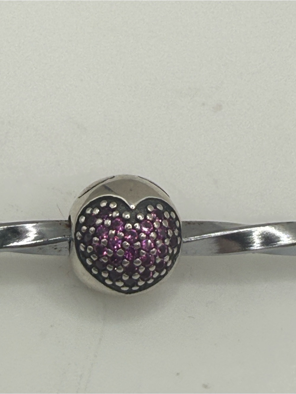 Pandora Retired Disc Pave Heart w CZs Sparkling Safety Clip!